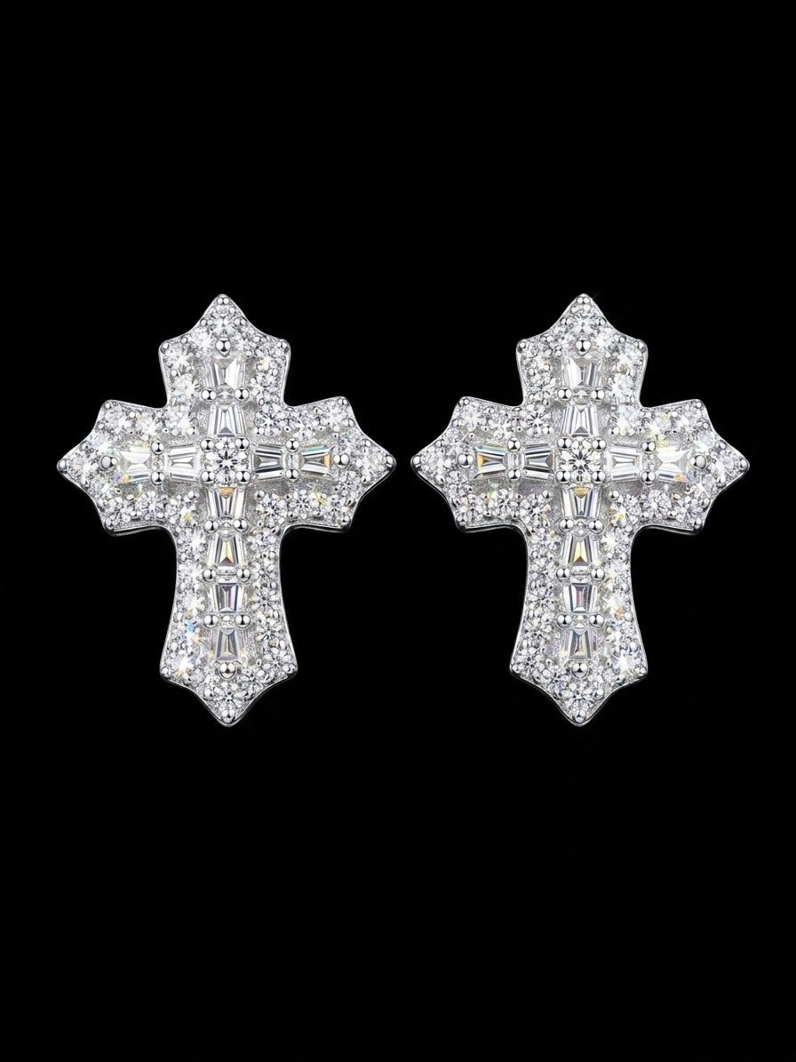 Moissanite Cross Stud Earrings
