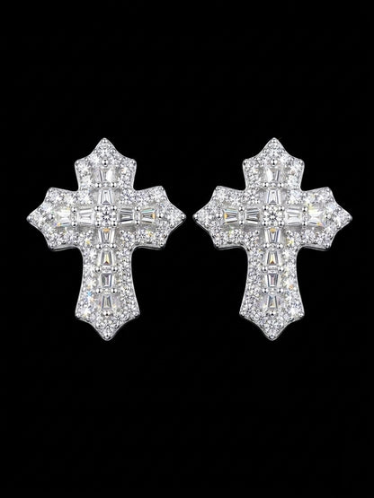 Moissanite Cross Stud Earrings
