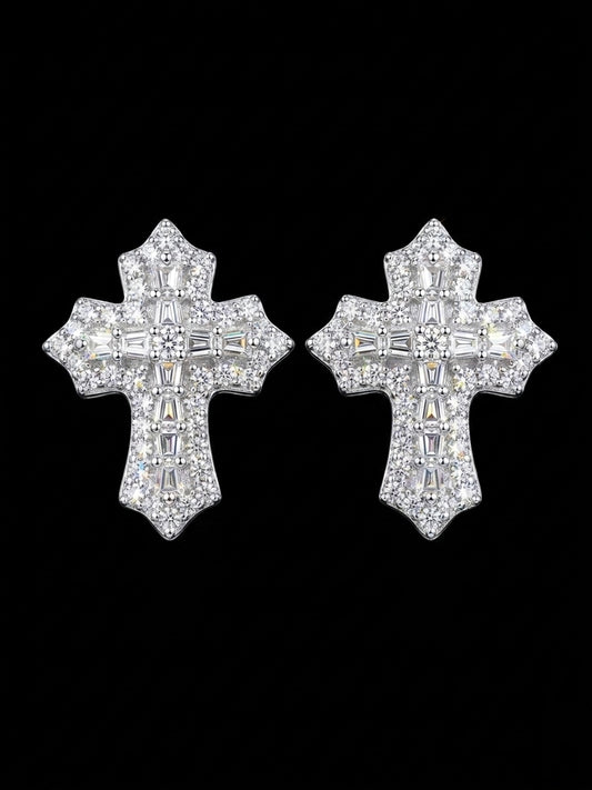 Moissanite Cross Stud Earrings
