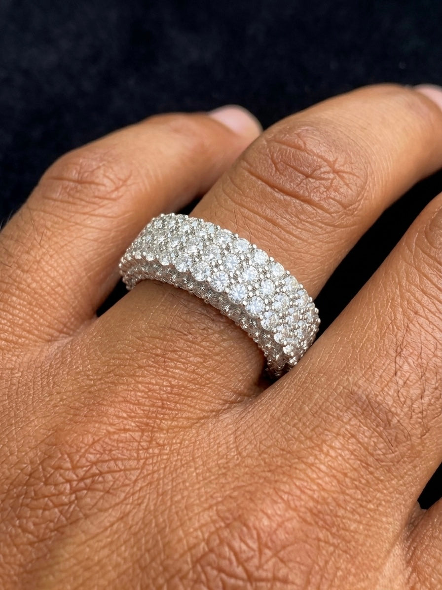 Multi-Row Iced Out Round Cut Moissanite Eternity Band