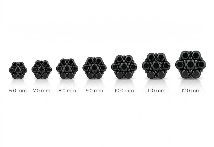 12MM Moissanite Black Rhodium Flower Cluster Earrings