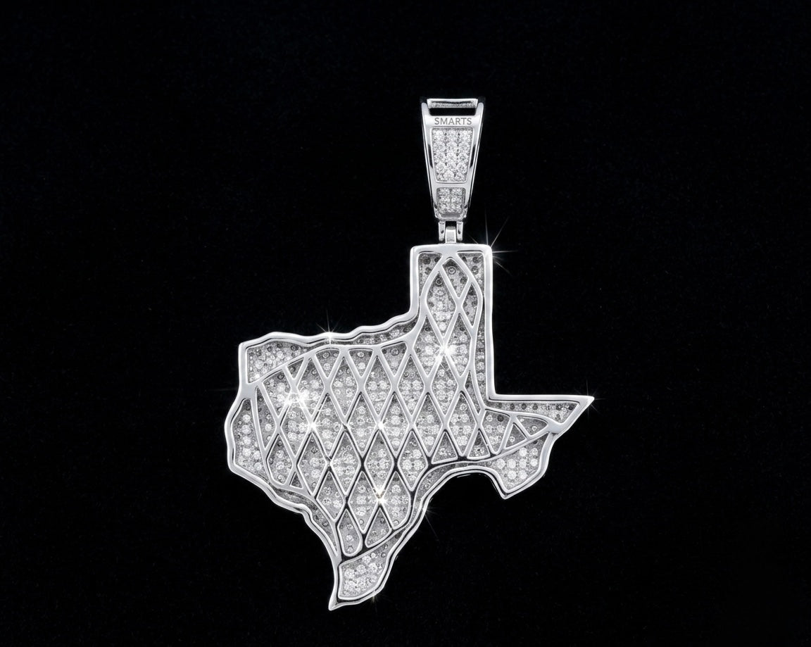 Iced Out Moissanite Texas Map Pendant