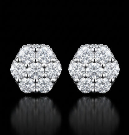 6MM 3D Iced Out Flower Cluster Moissanite Earrings