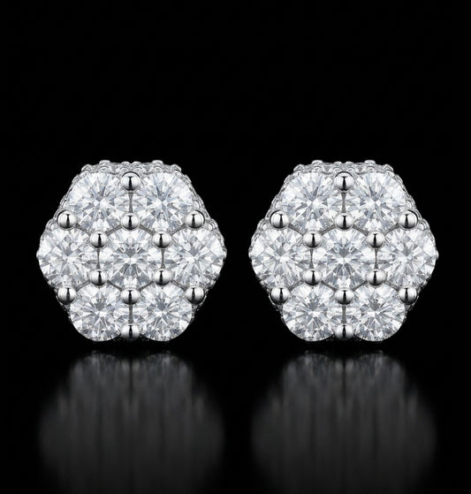 6MM 3D Iced Out Flower Cluster Moissanite Earrings