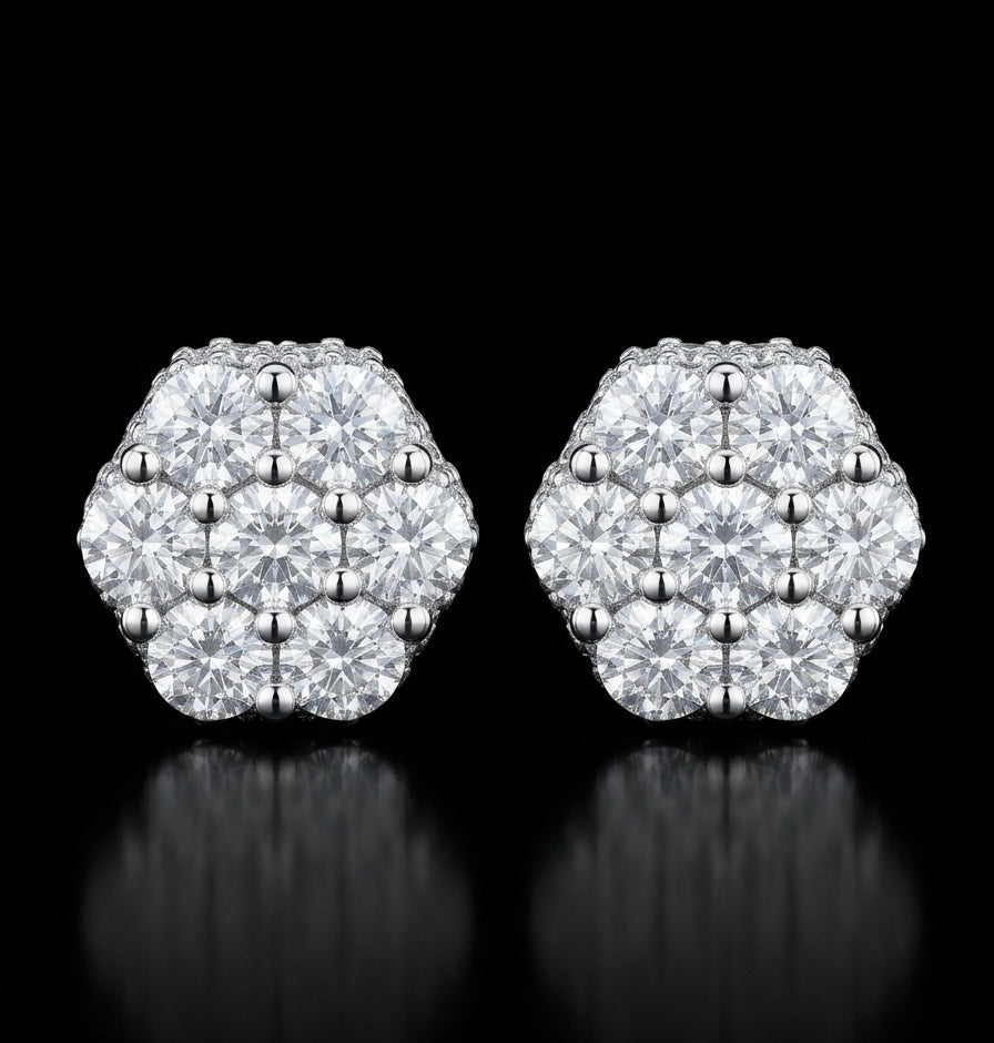 9MM 3D Iced Out Flower Cluster Moissanite Earrings