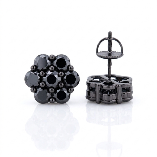 10MM Moissanite Black Rhodium Flower Cluster Earrings