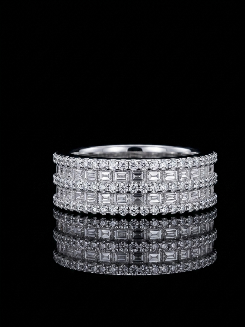 Moissanite Baguette Layered Stack Band