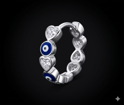 Moissanite Evil Eye & Heart Huggie Hoop Earrings