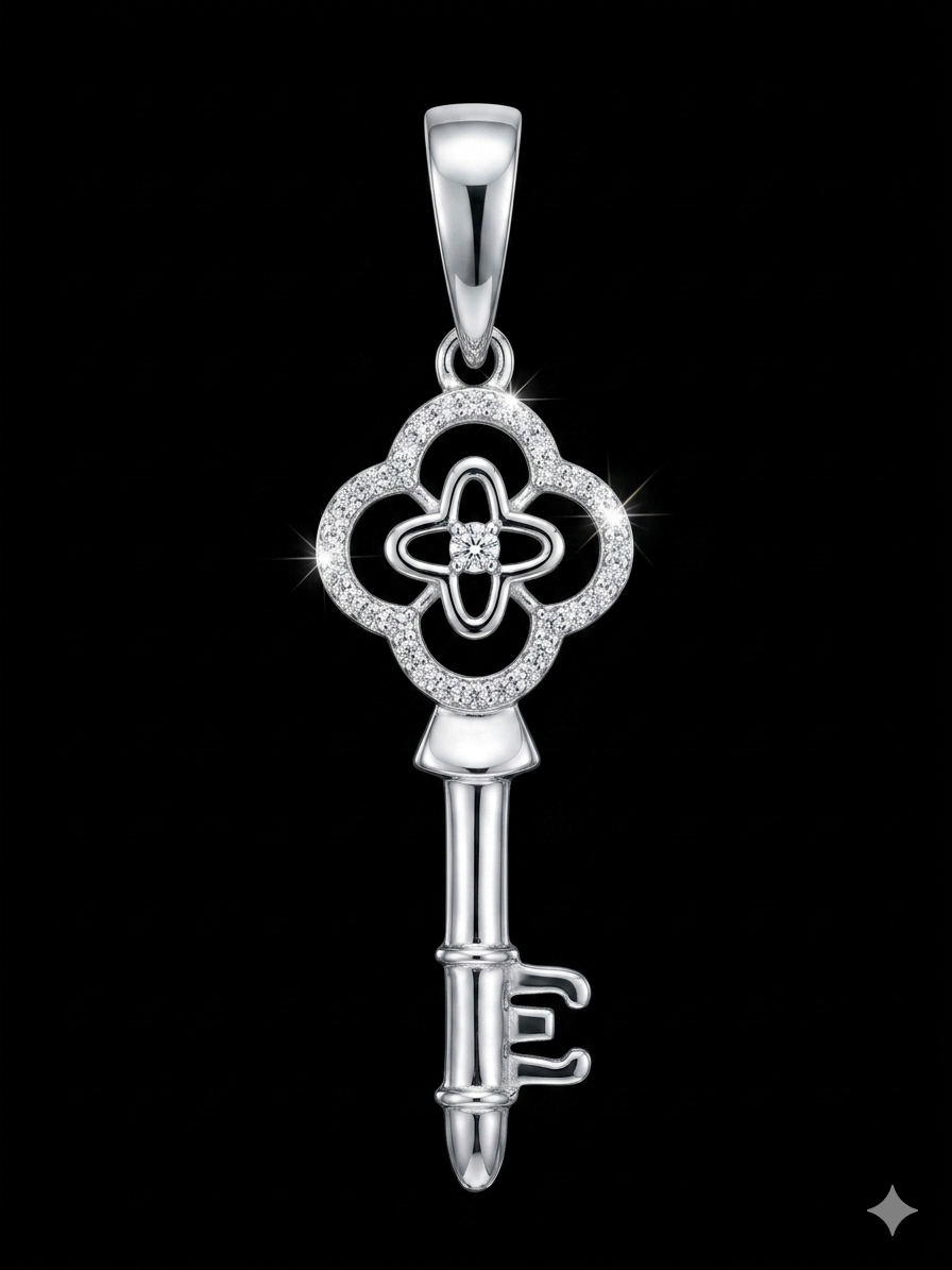 Clover Key Moissanite Pendant
