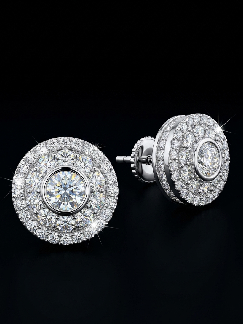 Iced Out Round Baguette Moissanite Earrings