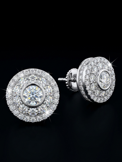 Iced Out Round Baguette Moissanite Earrings
