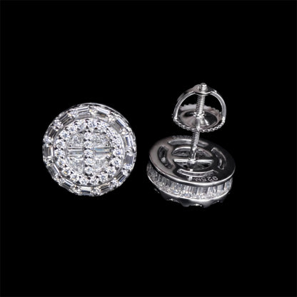 Moissanite Baguette round Stud Earrings