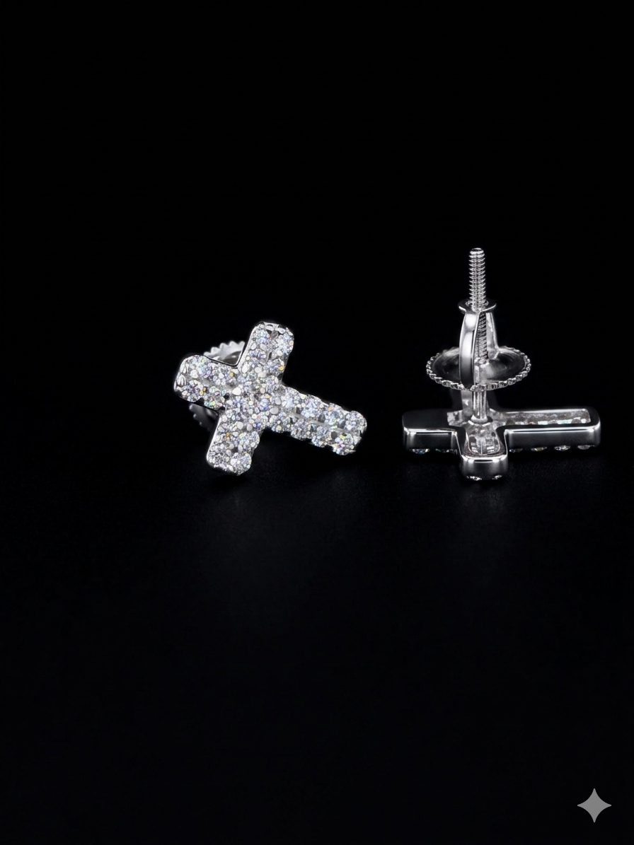 Moissanite Mini Cross Stud Earrings