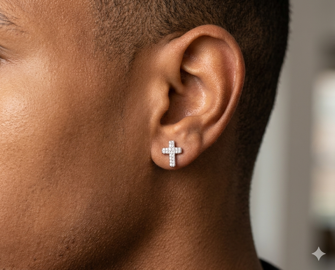 Moissanite Mini Cross Stud Earrings