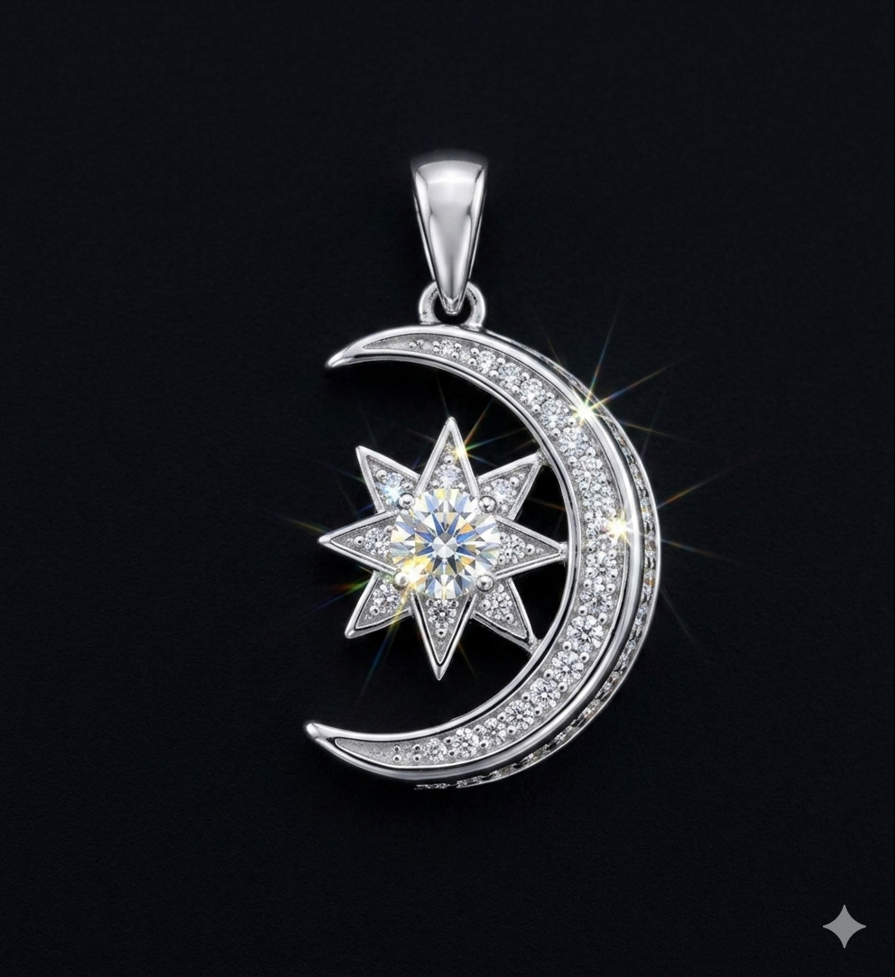 Moissanite Moon & Star Pendant