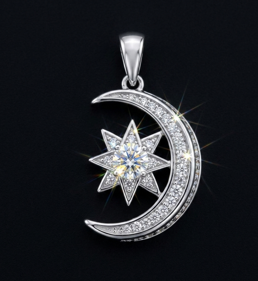 Moissanite Moon & Star Pendant