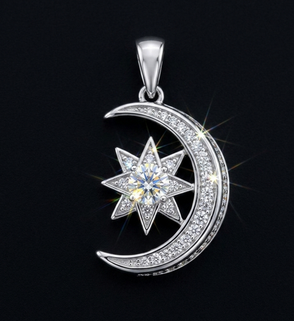 Moissanite Moon & Star Pendant