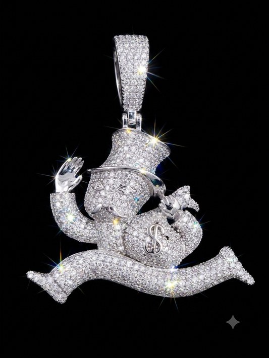 Monopoly Man With Moneybag Moissanite Pendant