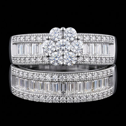 Channel Set Baguettes Cluster Halo Moissanite Ring