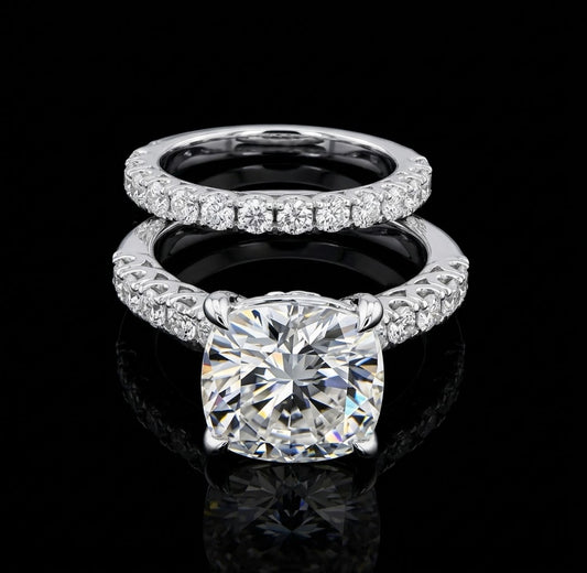 7.7ct Cushion Cut Moissanite Bridal Set