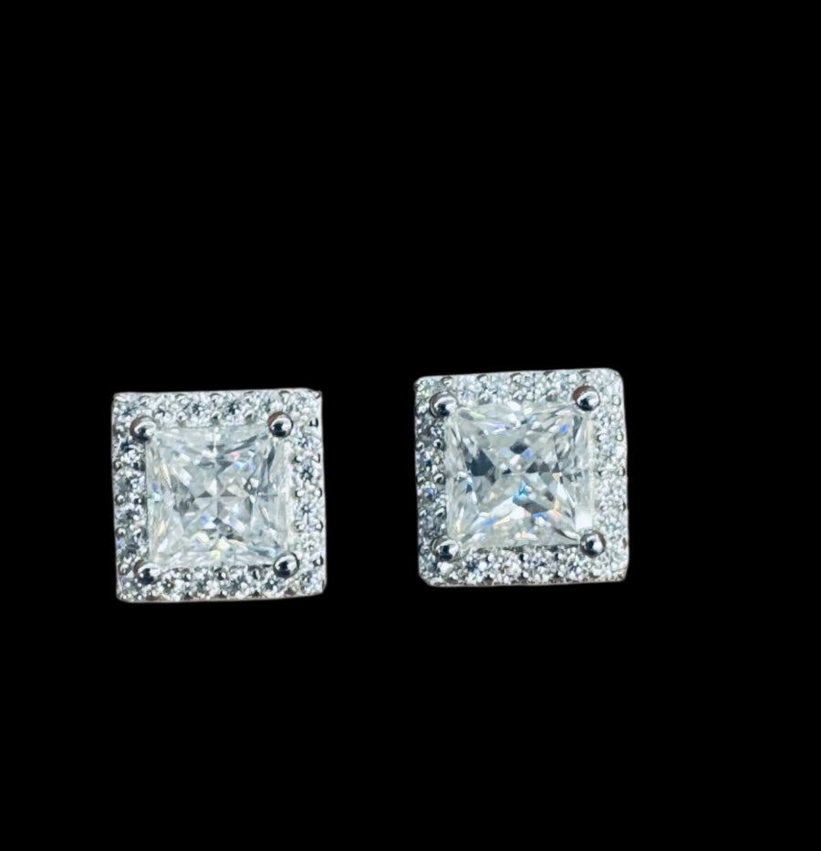 Moissanite in 18K White Gold Over Sterling Silver Square Earrings