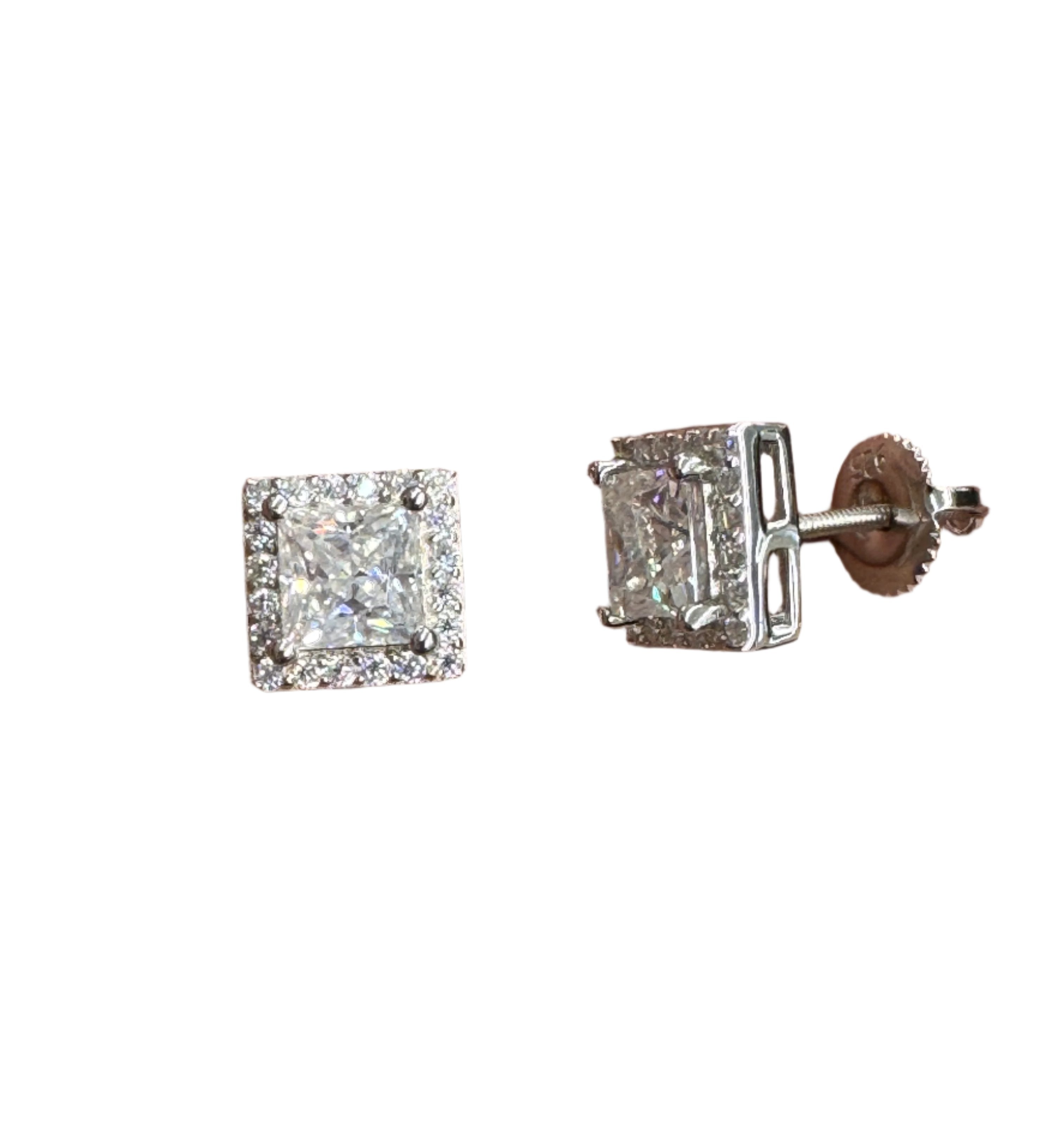 Moissanite and 925 Sterling Silver Square Earrings