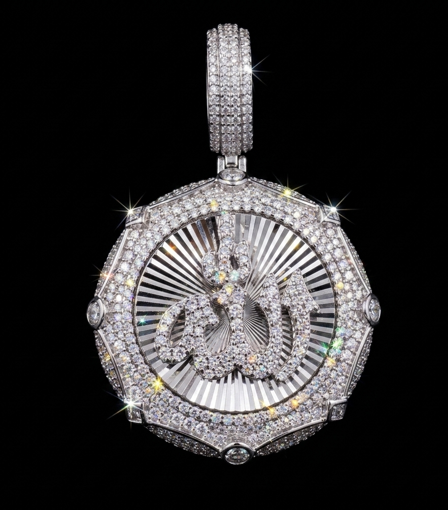 Iced Out Moissanite Round Octagon Allah Pendant