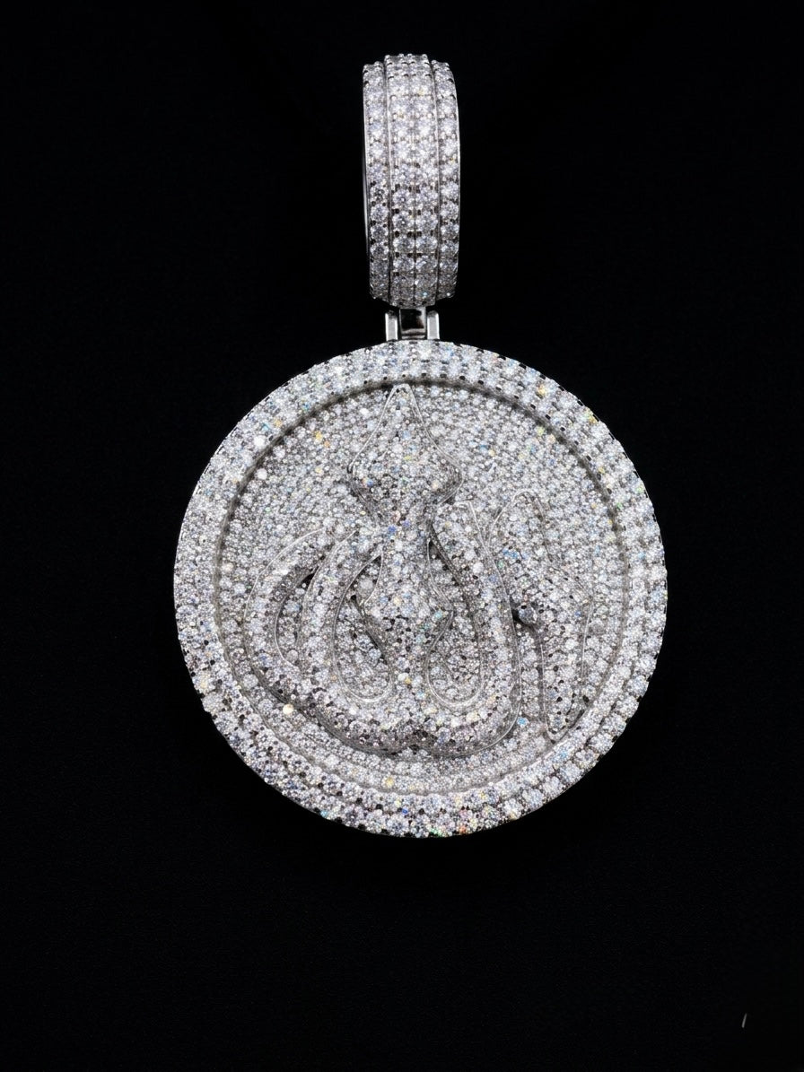 Iced Out Moissanite Round Allah Pendant