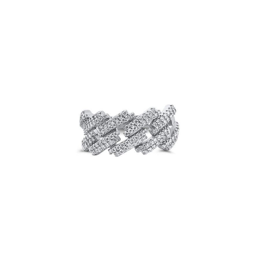 925 Sterling Silver and Moissanite Cuban Link Ring