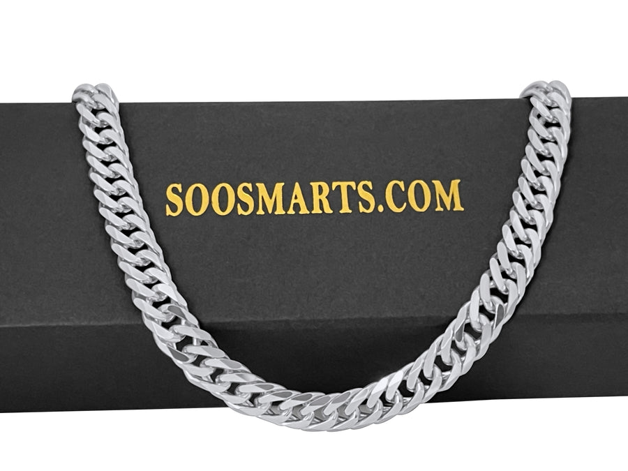 18K White Gold Over Double Link Cuban Chain