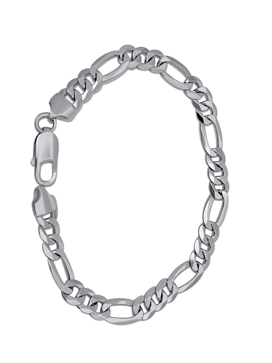 925 Rhodium Plated Sterling Silver Figaro Link Bracelet