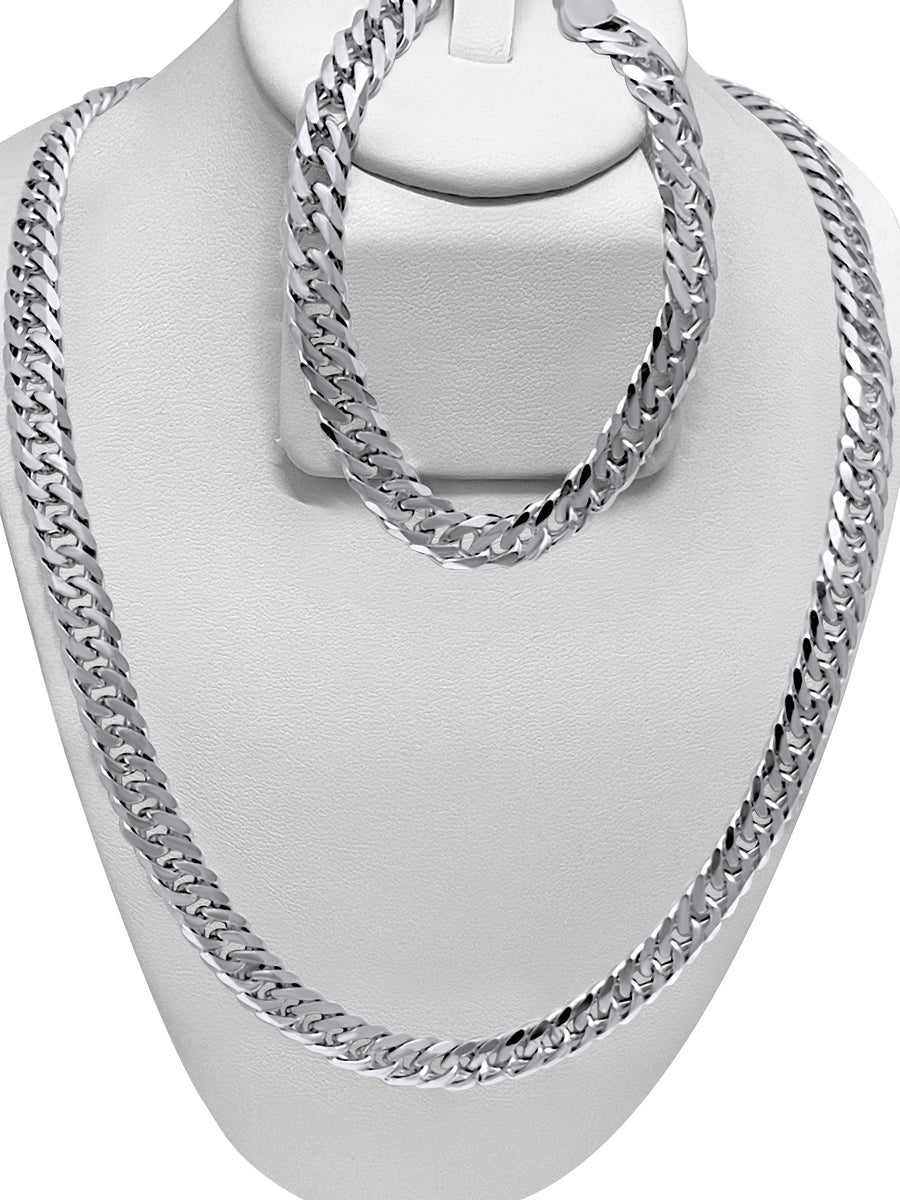 925 Rhodium Plated Sterling Silver Double Link Cuban Bracelet