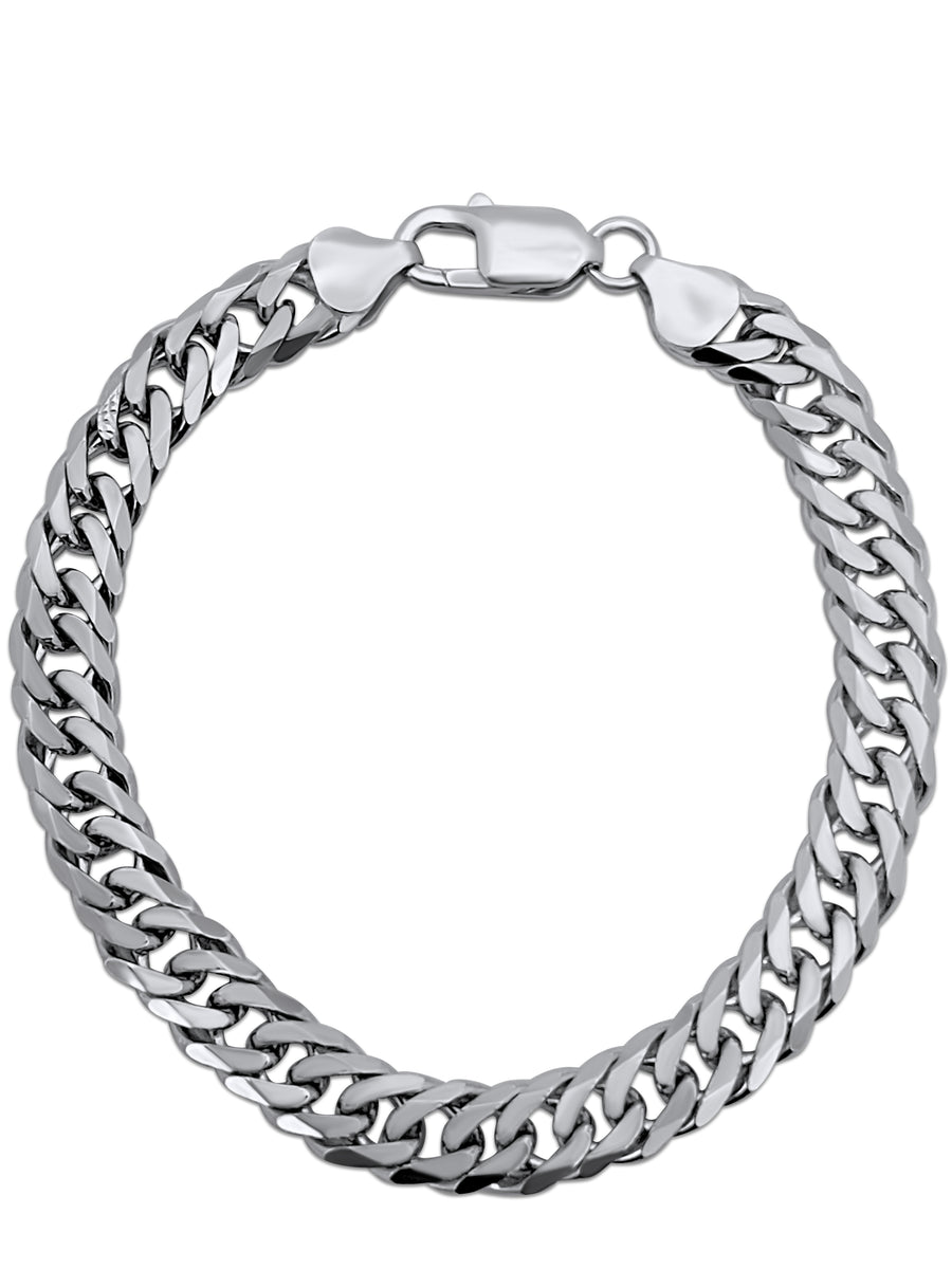 925 Rhodium Plated Sterling Silver Double Link Cuban Bracelet