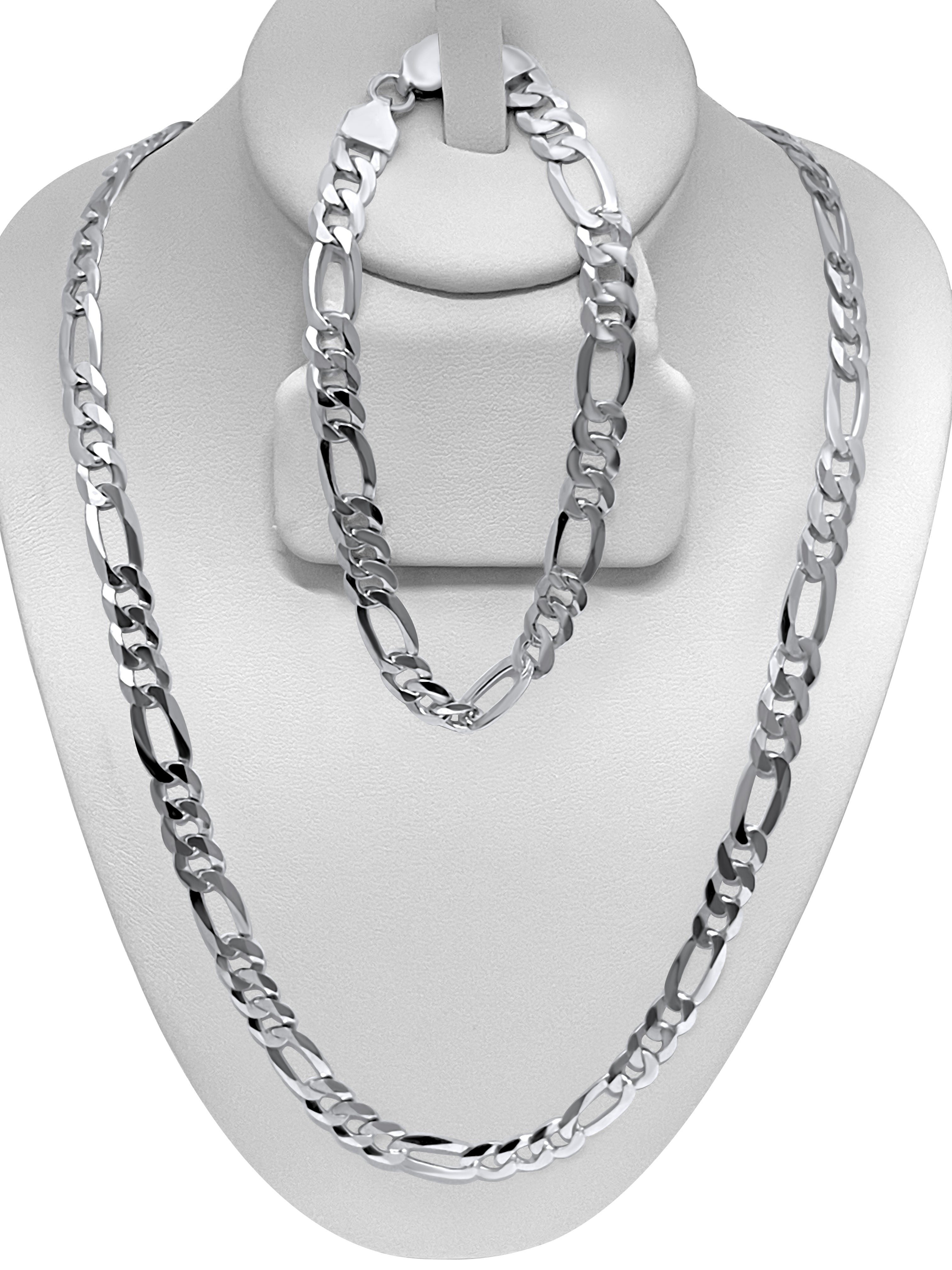 925 Sterling Silver Rhodium Plated Figaro Link Chain