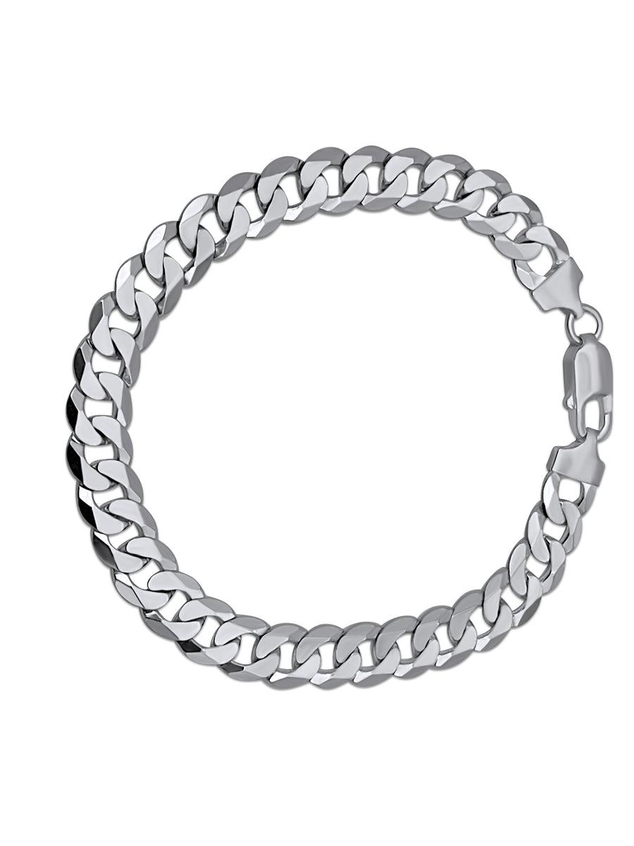 925 Rhodium Plated Sterling Silver Cuban Link Bracelet