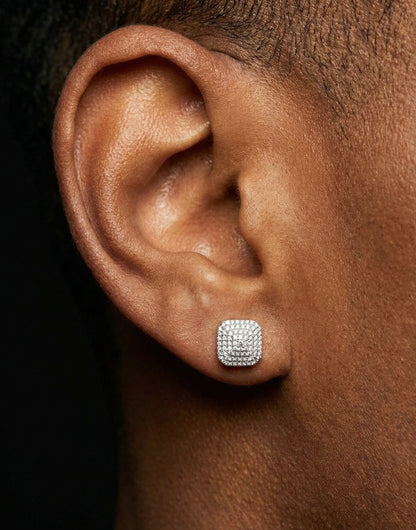 Moissanite Cluster Pyramid Square Stud Earrings