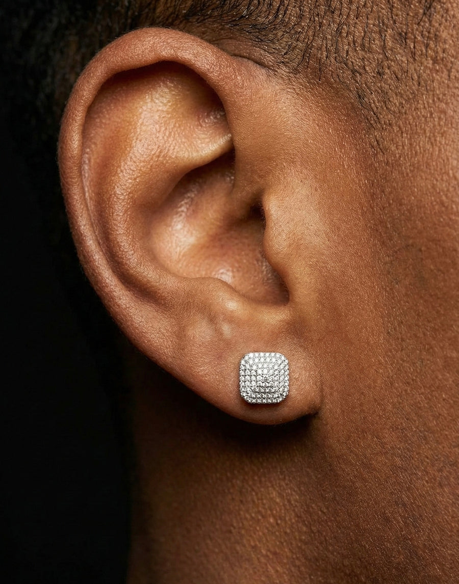 Moissanite Cluster Pyramid Square Stud Earrings