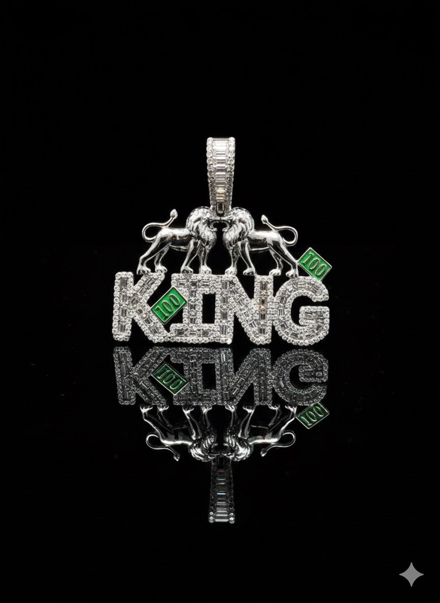 Baguette Lions And King Moissanite Pendant