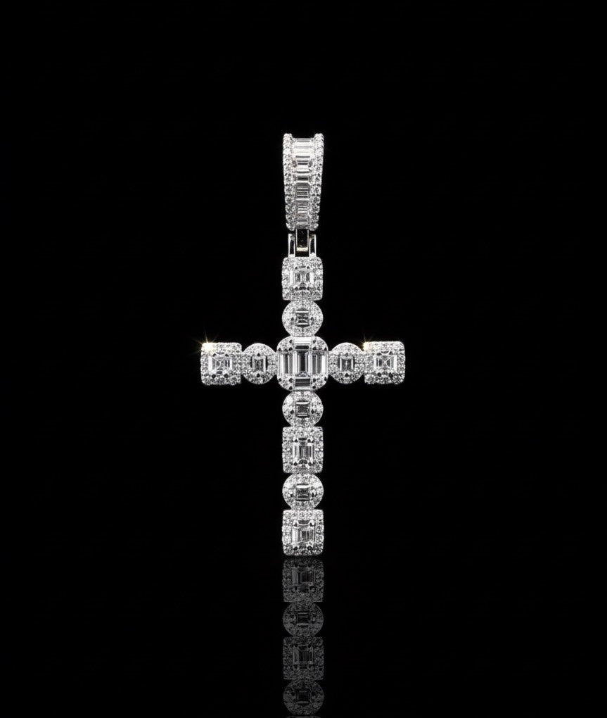 Circle and Baguette Cross Pendant