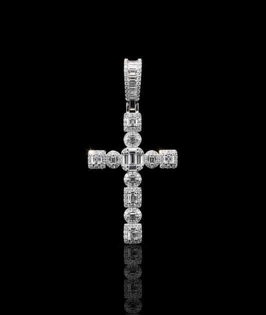 Circle and Baguette Cross Pendant