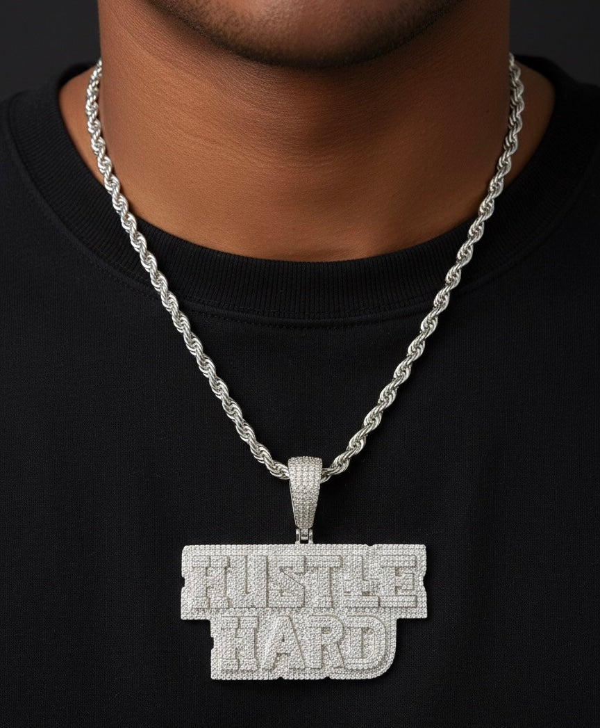 Iced Out Hustle Hard Moissanite Pendant