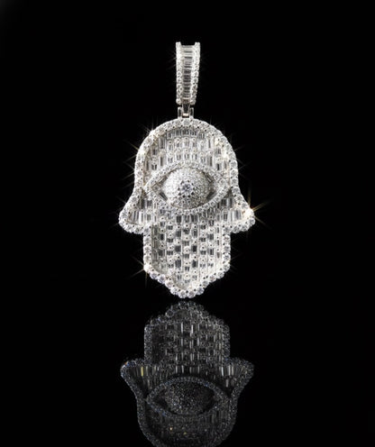 Moissanite Emerald Cut Hamsa/Fatima Hand Pendant