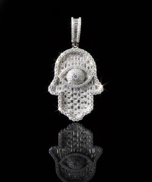 Moissanite Emerald Cut Hamsa/Fatima Hand Pendant