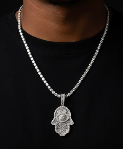 Moissanite Emerald Cut Hamsa/Fatima Hand Pendant