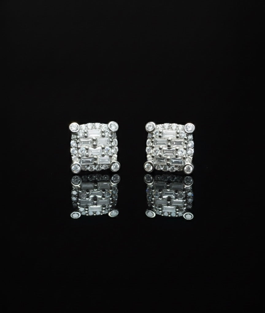 Moissanite Baguette and Brilliant Sqaure Earrings
