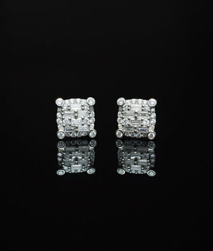 Moissanite Baguette and Brilliant Sqaure Earrings
