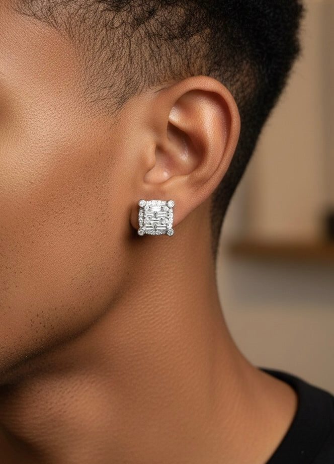Moissanite Baguette and Brilliant Sqaure Earrings
