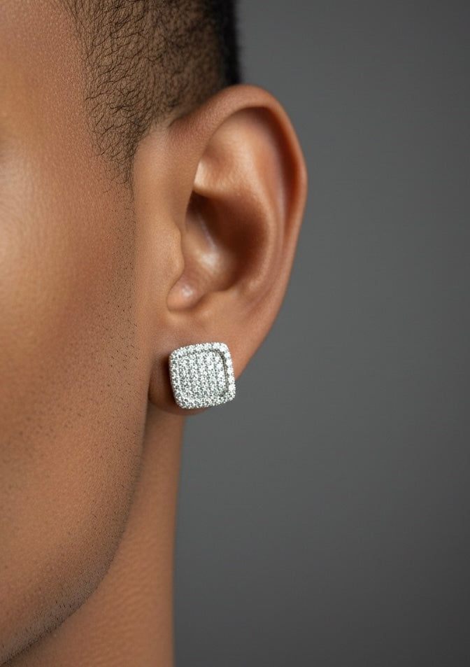 Moissanite Stepped Micro Pave Square Earrings