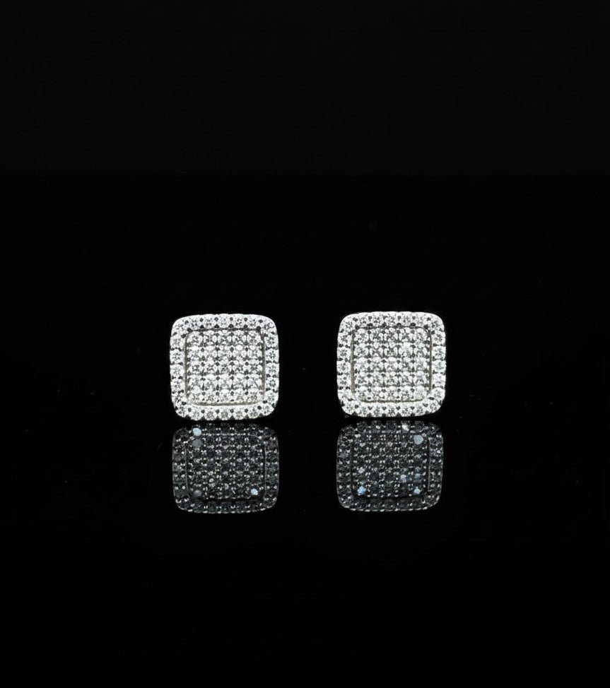 Moissanite Stepped Micro Pave Square Earrings