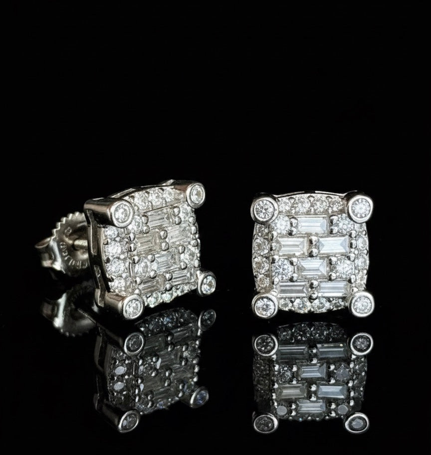 Moissanite Baguette and Brilliant Sqaure Earrings